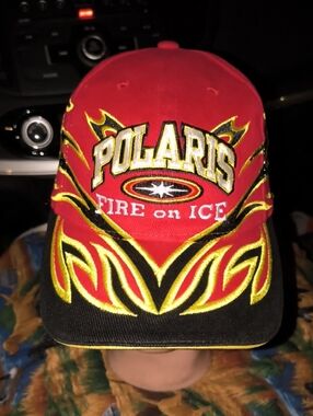 Polaris Fire on Ice Red Flames Baseball Snowmobile Adjustable Hat Cap OSFA